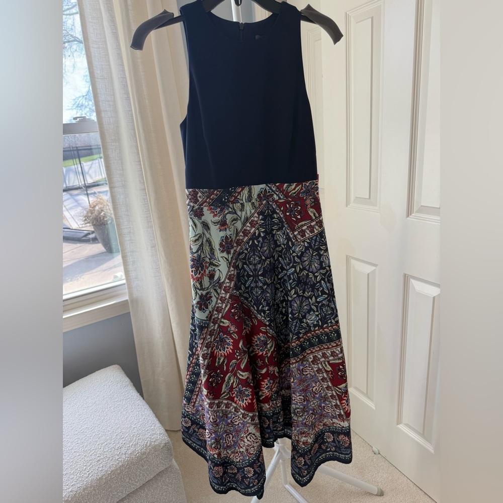 Vince Camuto Navy Sleeveless Maxi Dress with Mixed Print Skirt